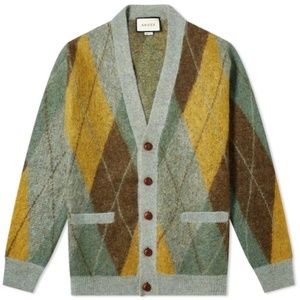 Gucci Multicolor Mohair and Wool Argyle Cardigan